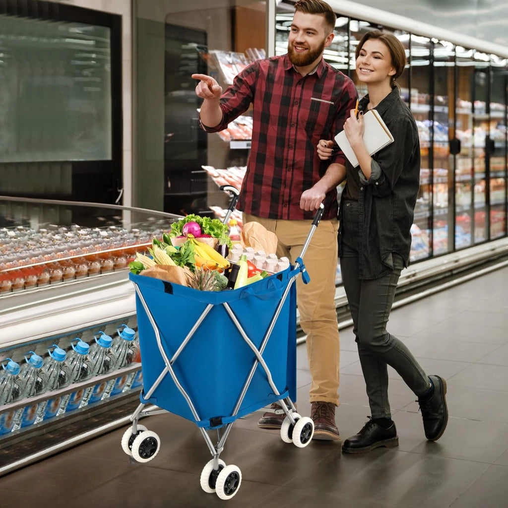 Carrello Spesa Pieghevole con Ruote, Carrello Portaspesa con Fodera in Tessuto Oxford Rimovibile e Impermeabile, 90L, Capacità di peso 55 kg (Blu)
