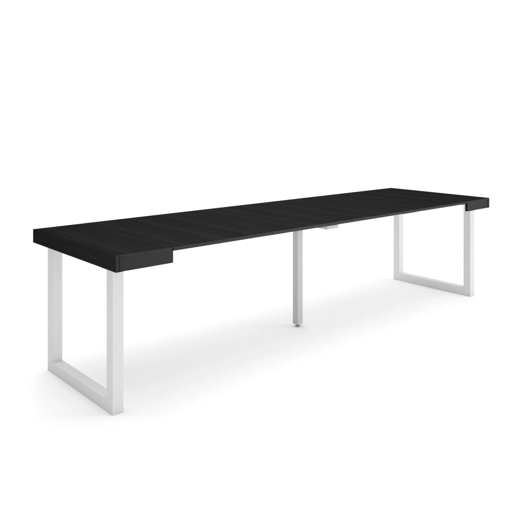 Consolle allungabile, 302x90x73cm, Per 14 persone, Gambe in legno, Nero RF2963