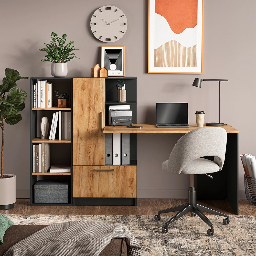 Set scrivania Tomy Antracite/Rovere dorato 150 x 59 cm Set di 2 Vicco