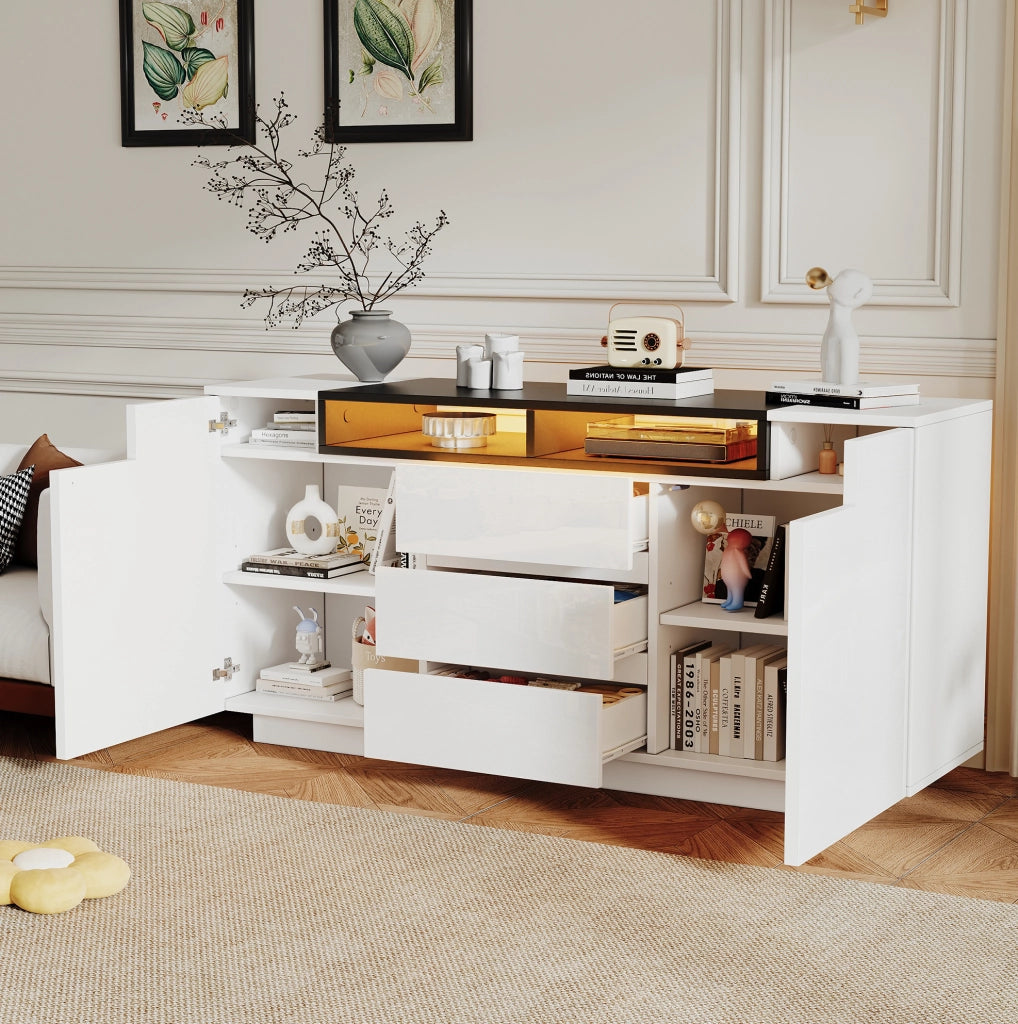 Sideboard soggiorno 140x40x68 cm bianco e nero con LED