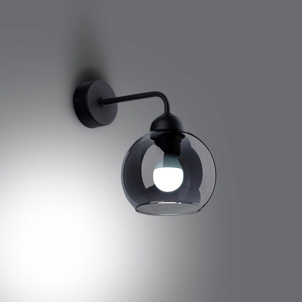 Applique Pure Lume ROVANO nera sfera vetro fumé E27