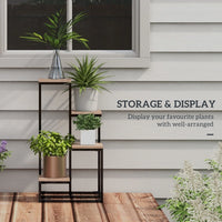 Scaffale per Piante a 4 Livelli 40x40x75,5 cm in Acciaio e Legno Marrone e Nero