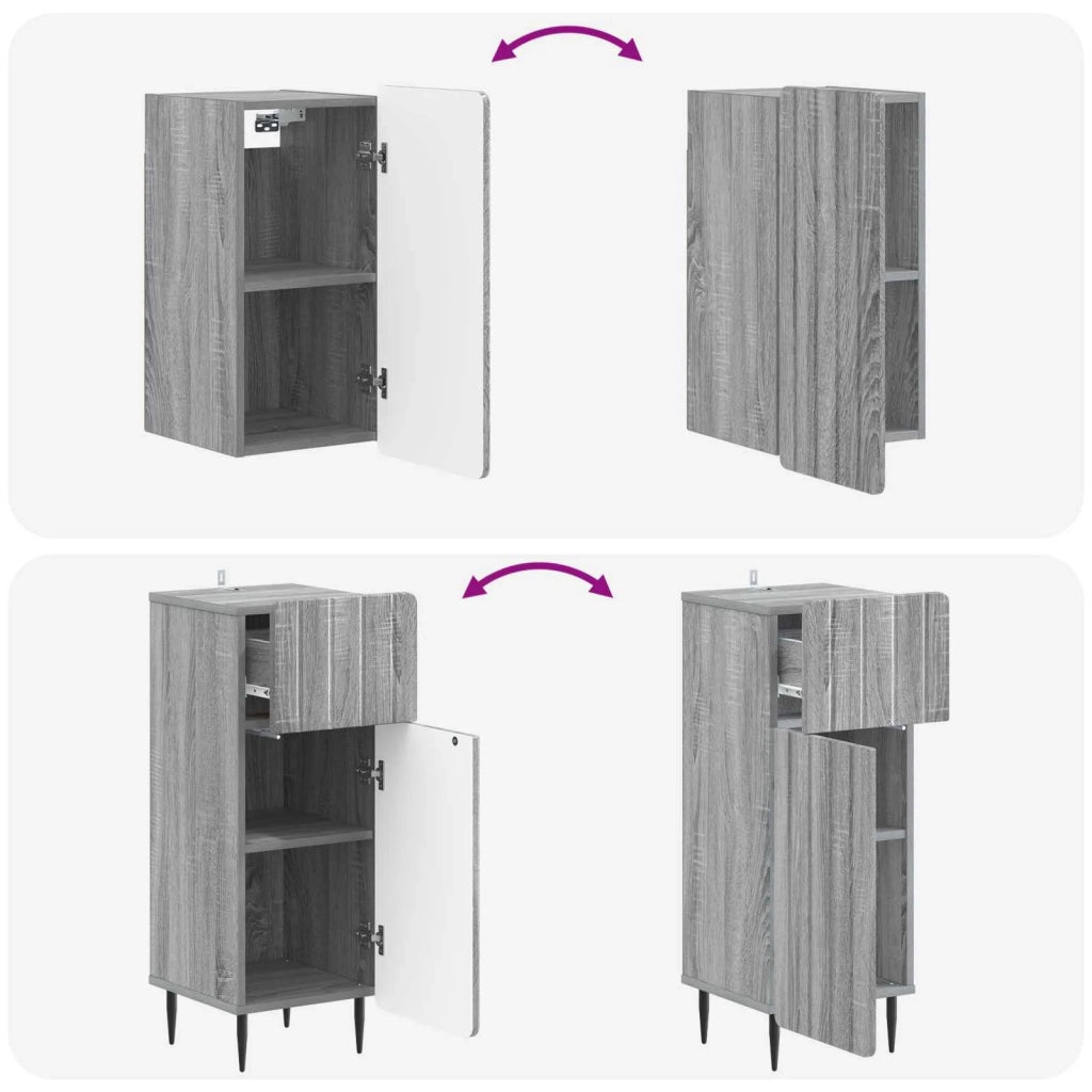 Set di armadietti da bagno in 3 pezzi ZWOLLE Sonoma grigio 3417762