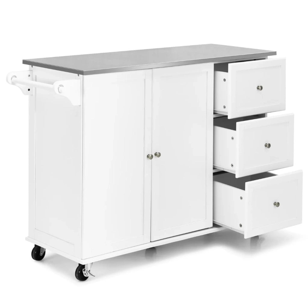 Carrello da cucina con ruote 135 x 45,5 x 91,5 cm con 3 cassetti pratico contenitore stile moderno MDF bianco 20_0011647