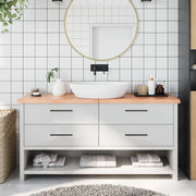 Piano Bagno Marrone 160x30x(2-4) cm Legno Massello Trattato 3156153