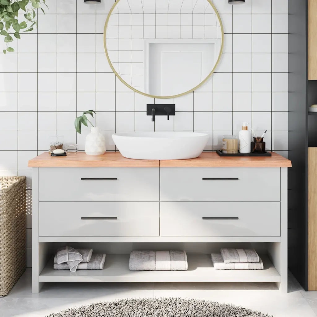 Piano Bagno Marrone 160x30x(2-4) cm Legno Massello Trattato 3156153