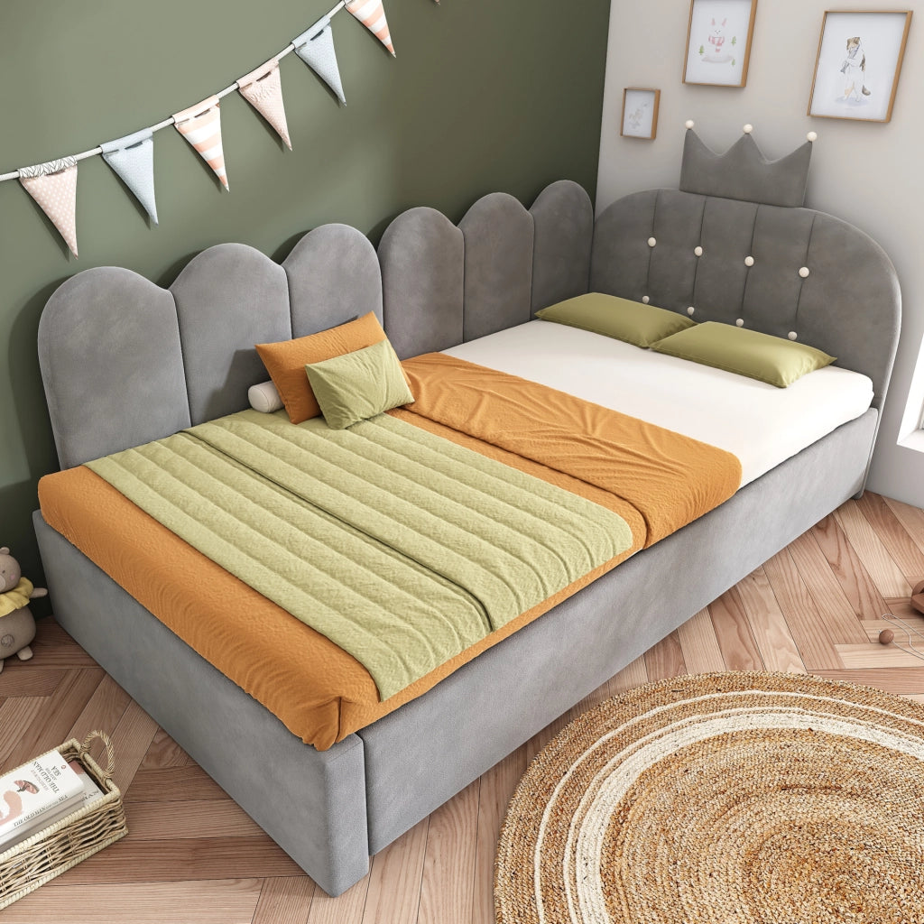 Divano letto 90x200 cm con letto estraibile; velluto grigio
