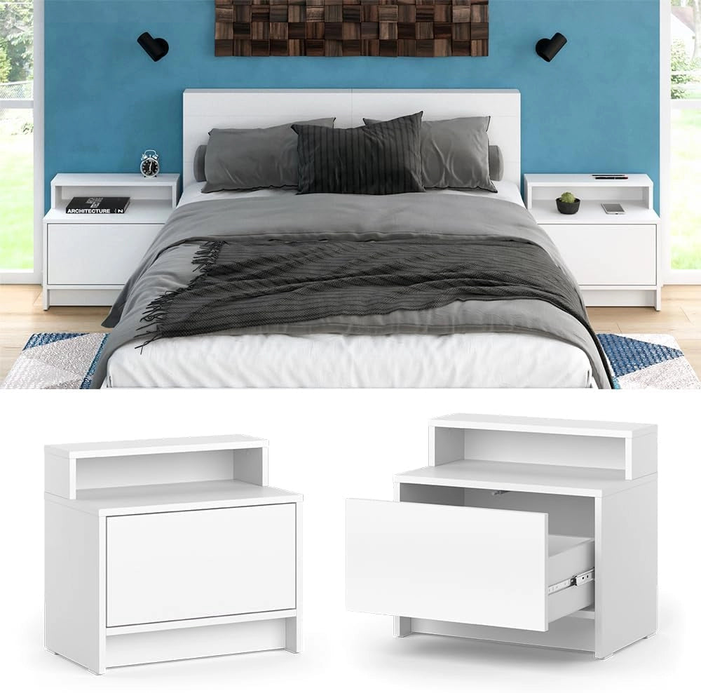 comodino camera da letto Nara, Bianco, 50.2 x 46.4 cm