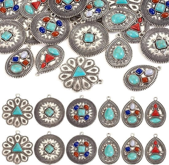 Connettori premium in turquesa per creare accessori bohemien con hanger filigranato retro (pietra preziosa) - stile Pandahall.