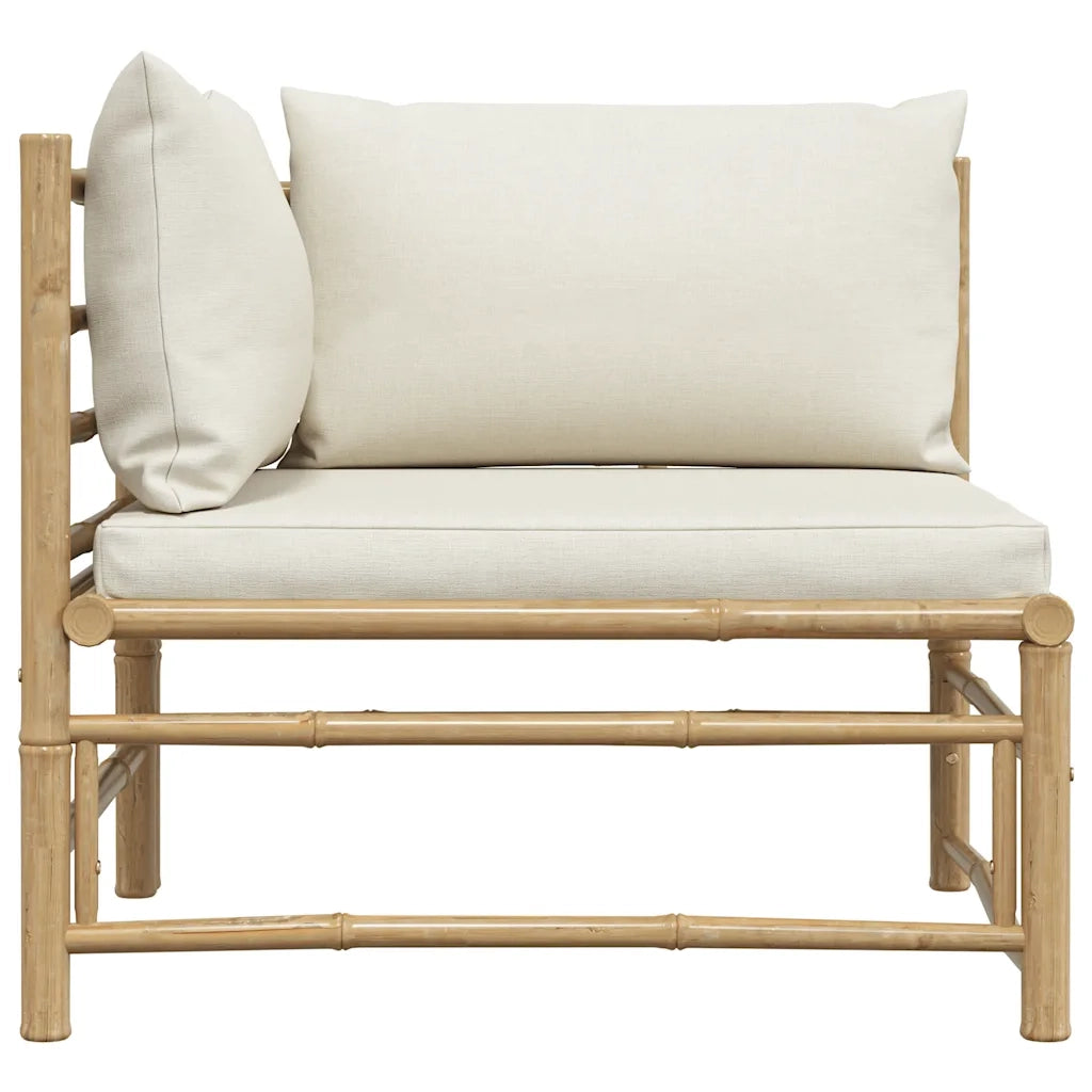 Divano Angolare da Giardino con Cuscini Bianco Crema in Bambù 313145