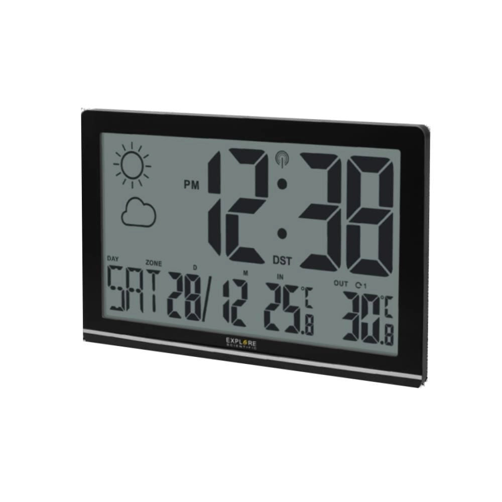 Explore Scientific RDC-8001 Stazione Meteorologica Digitale Termometro Interno Esterno Previsioni del Tempo Sensore Esterno Montabile a Parete Alimentazione a Batteria AA Display LCD colore Nero