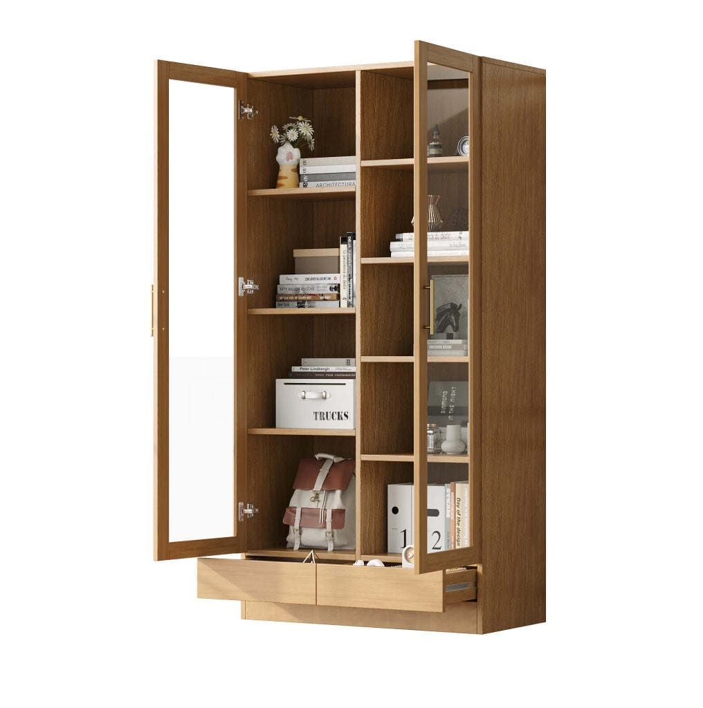 Vetrina in MDF e vetro 80 x 40 x 160 cm, legno naturale