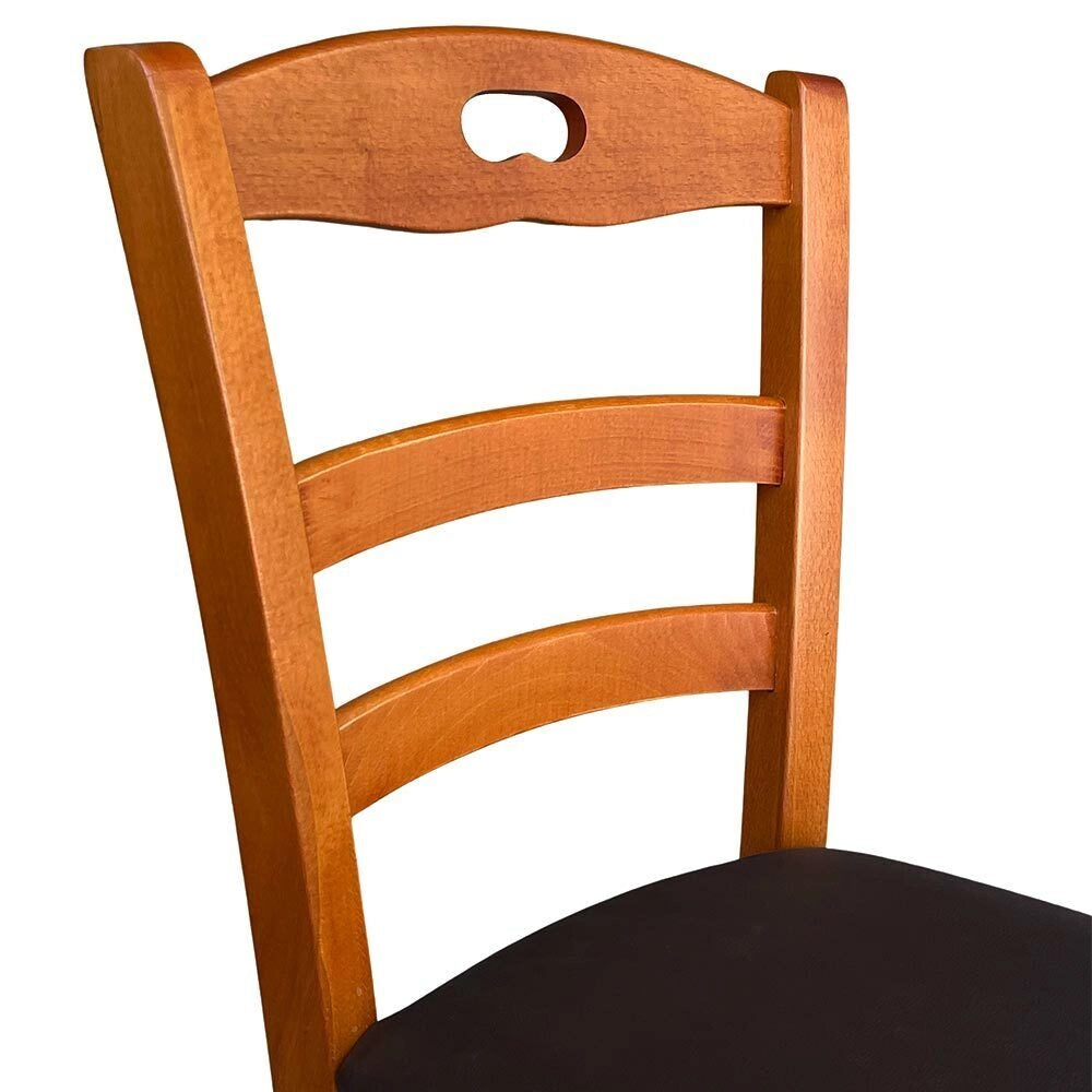 Sedia legno loris ciliegio con seduta in similpelle marrone