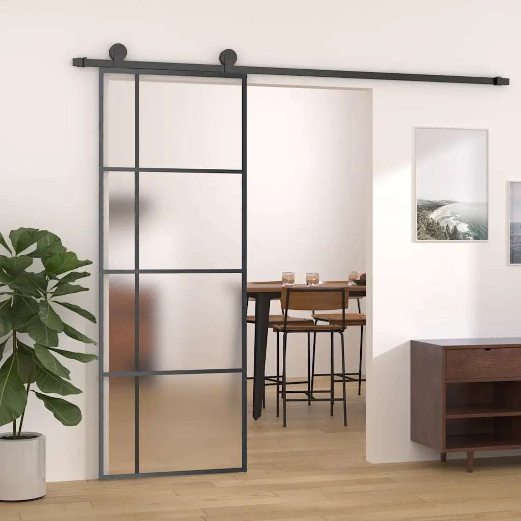 Porta Scorrevole Smerigliato ESG Vetro Alluminio 76x205 cm Nera cod mxl 74883