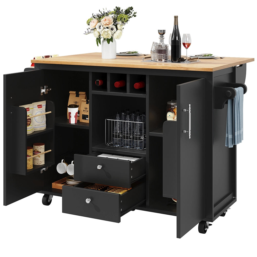 Isola cucina - Xylo - 120x73x92cm piano abbattibile bianco/nero