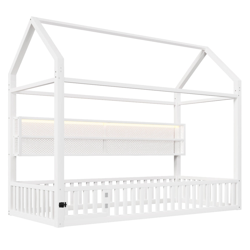 letto a forma di casa metallo bianco 90 x 200 cm
