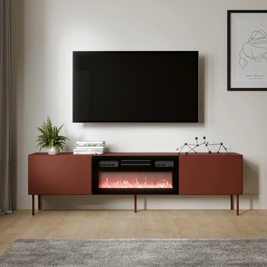 Vermezzo, Mobile Porta tv un Ripiano, 200x42x57h cm Marrone Terracotta