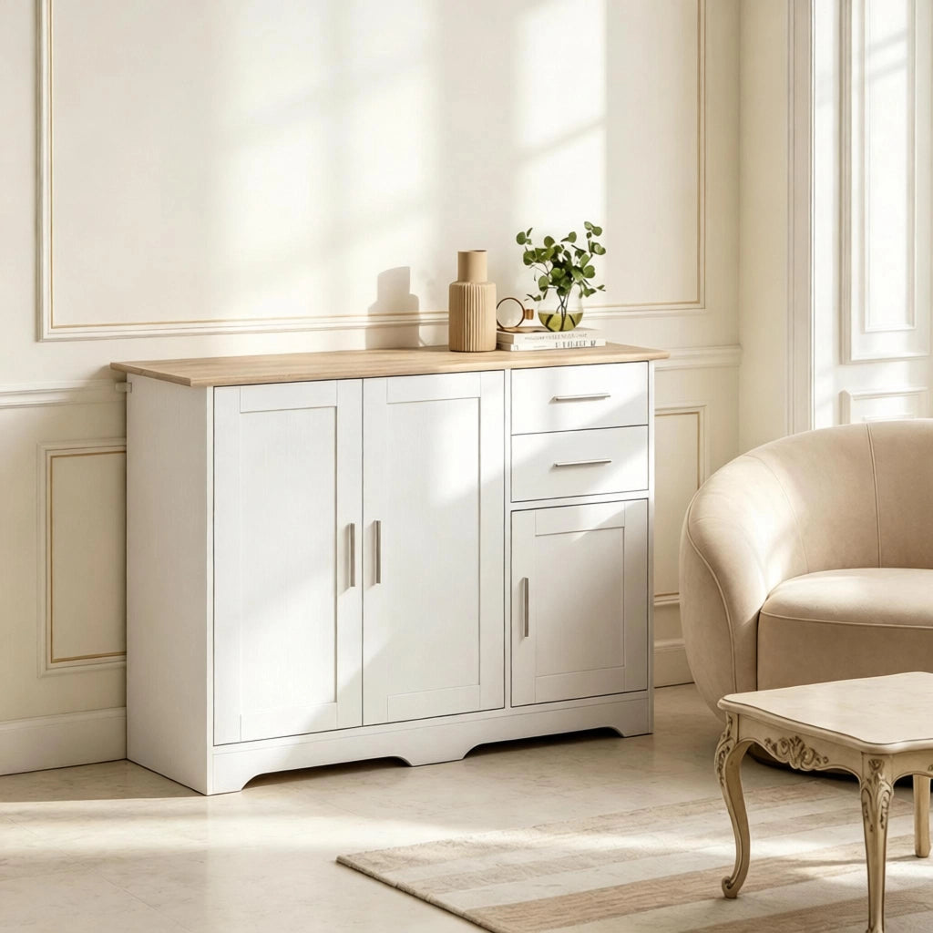 MADIA con 2 Cassetti e 2 Ante 100x40x78 cm Bianco Effetto Legno Naturale