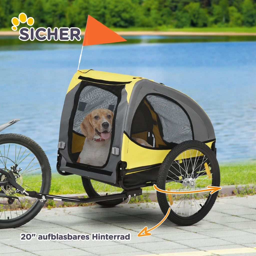 Carrello per cani ¨C zephmum ¨C giallo, rete a finestra, copertura arrotolabile, 140x71x83 cm