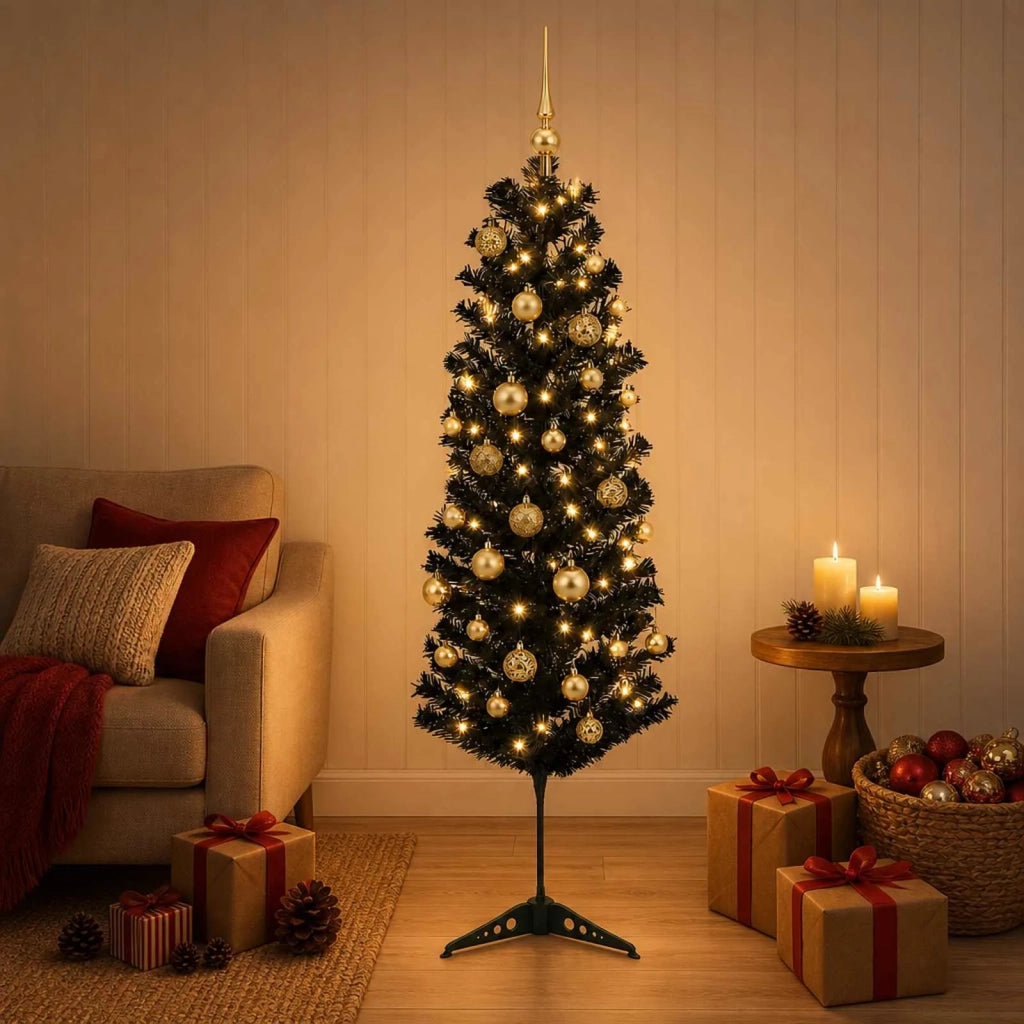 Albero di Natale Artificiale Slim con Palline 120 cm 150 LED 3461145