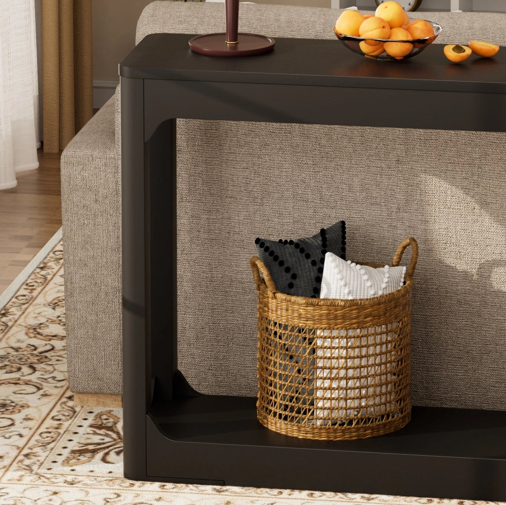 Tavolo consolle stretto nero 140 cm con ripiani aperti