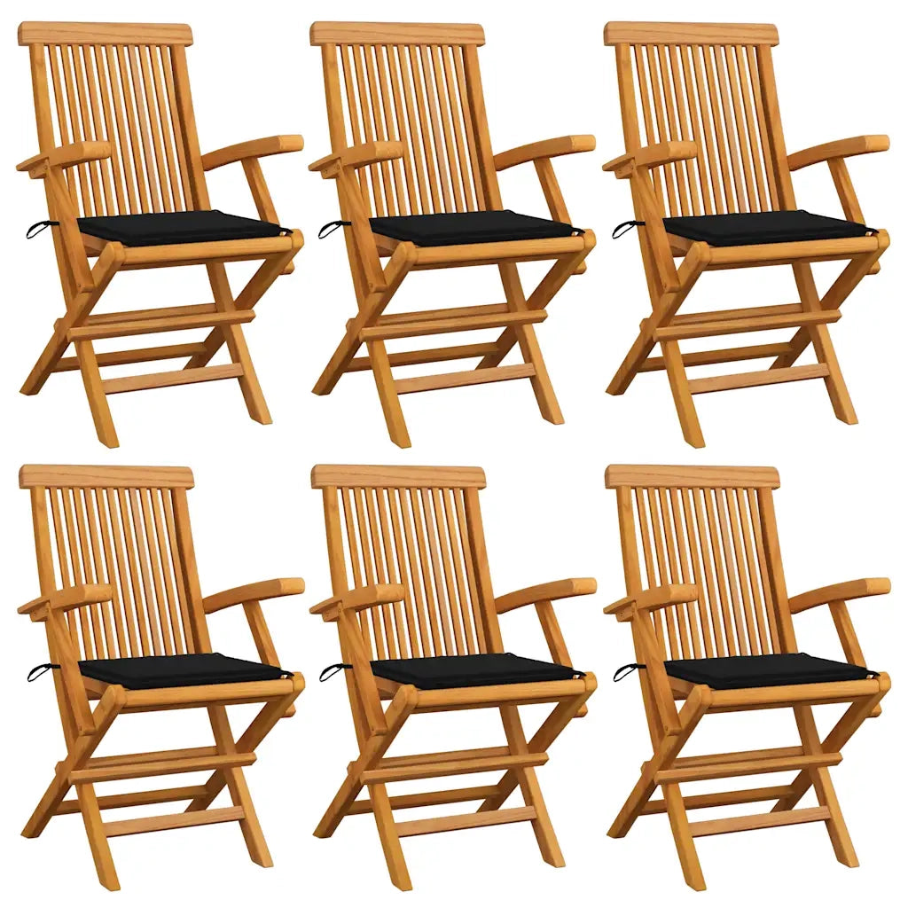 Sedie da Giardino con Cuscini Neri 6 pz in Massello di Teak cod mxl 74951