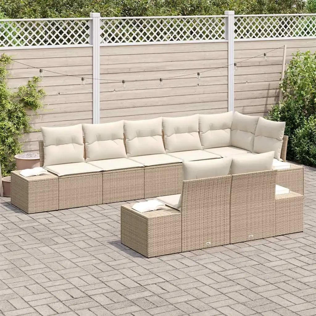 Set Divano da Giardino 8 pcs Beige e Crema Poly Rattan 3355780
