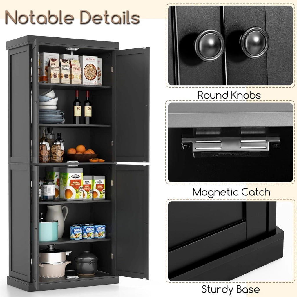 Credenza Alta da Cucina 184.5 cm, Mobile Cucina Dispensa con 2 Ripiani Regolabili, Mobile Buffet con 2 Armadi con Ante, per Soggiorno, Sala da Pranzo, Bagno, 76 x 40 x 184,5 cm (Nero)