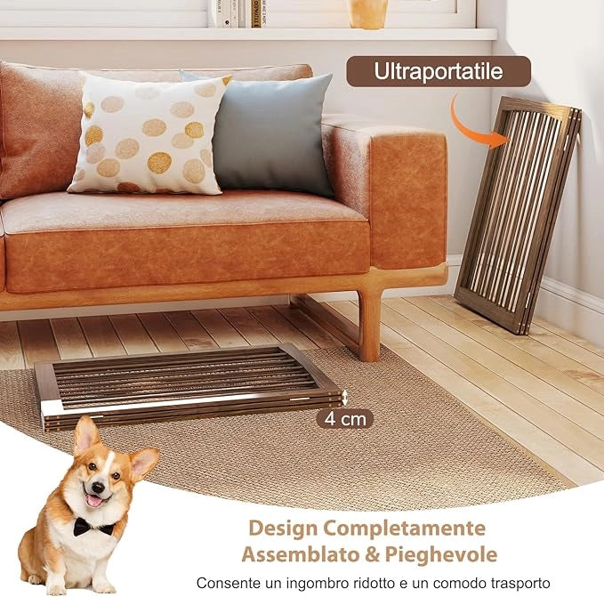 Cancelletto in Legno per Cani 159 x 76 cm, Recinto per Bambini, Cancello Pieghevole a 3 Pannelli per Porte, Scale e Corridoi (Naturale)