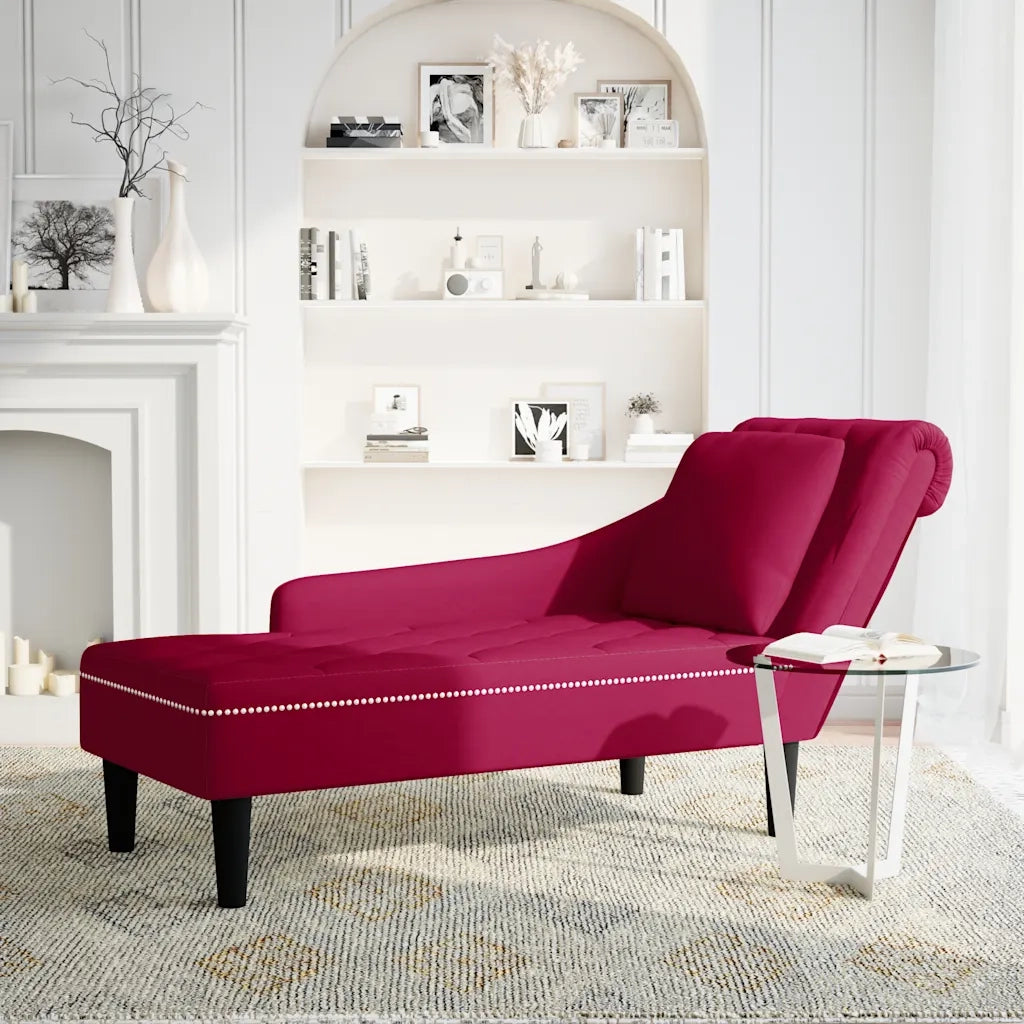 vidaXL Sdraio con Cuscino e Bracciolo Destro in Velluto Rosso Vino