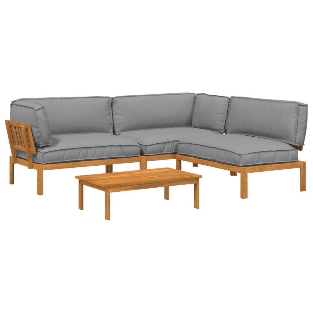 Set di divani 4 pcs Grigio Legno di Acacia Massello