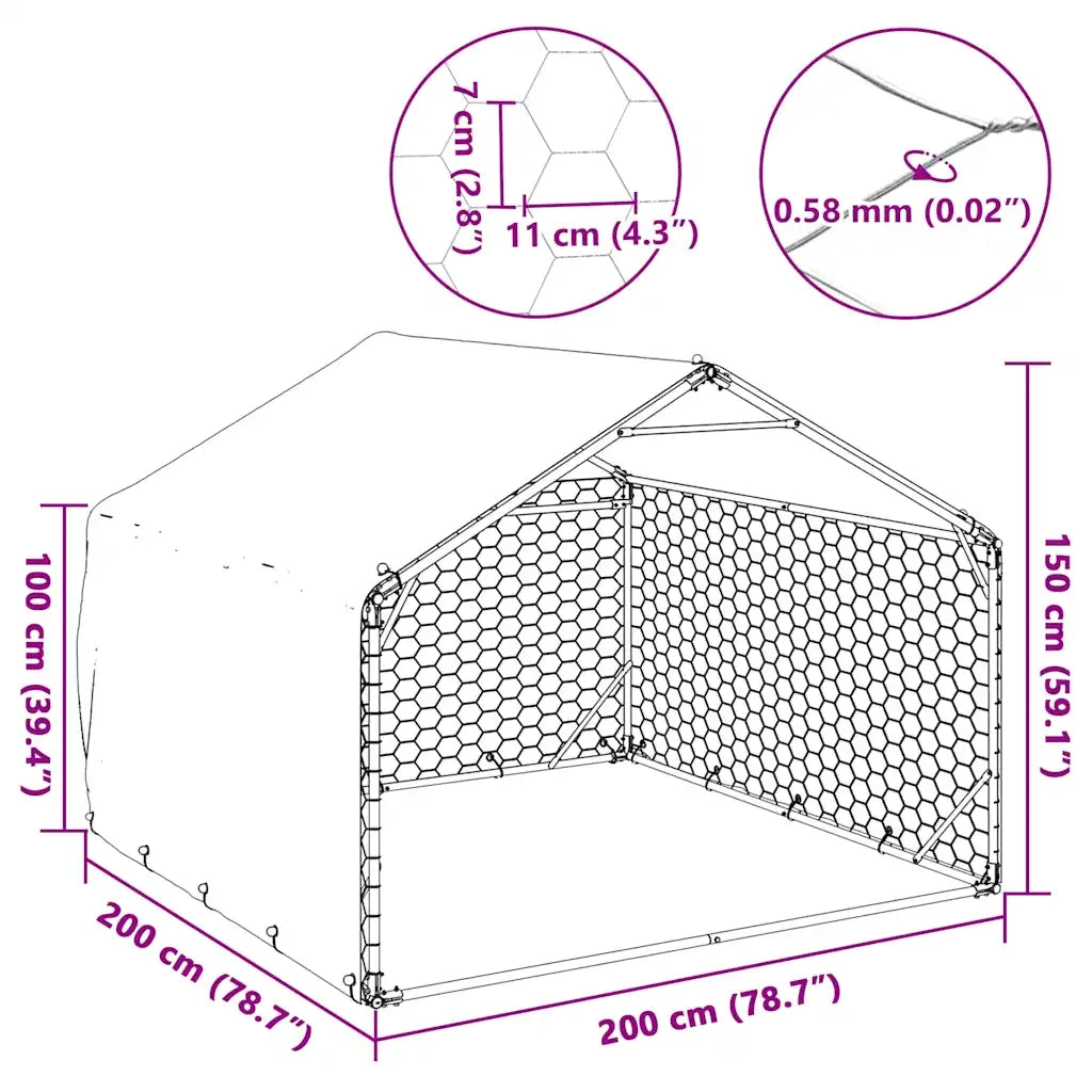 Cuccia per cani da esterno con copertura 2x2x1,5 m in acciaio zincato 4105408