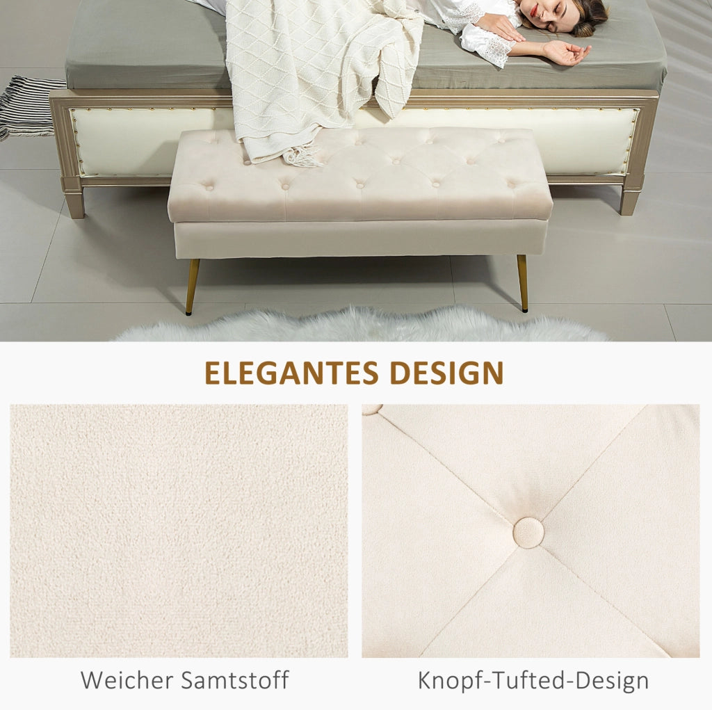 Panca contenitore imbottita beige in poliestere