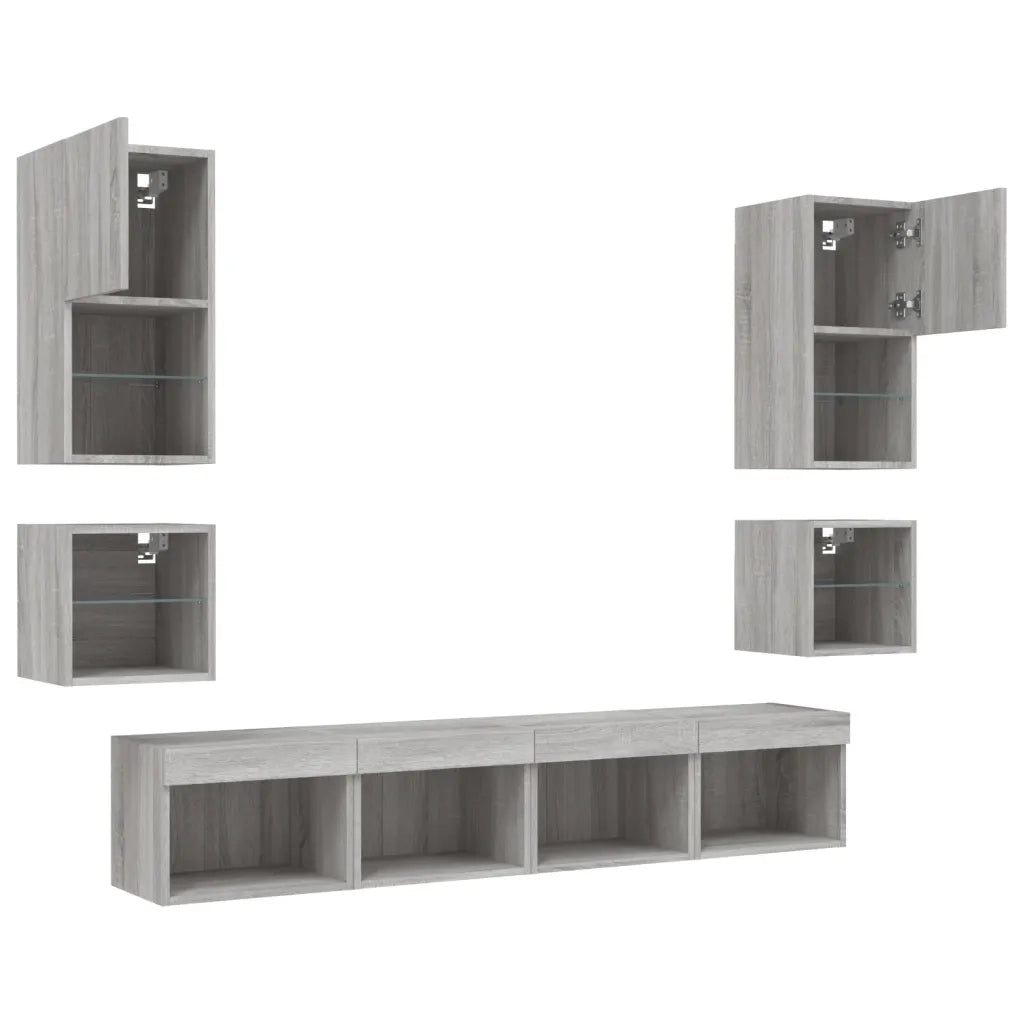 Mobili TV a Muro con LED 8pz Grigio Sonoma Legno Multistrato 3216595
