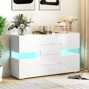 Credenza Mobile Basso Multiuso con LED Regolabile con Telecomando 120x34x70 cm Bianco