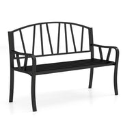 Panchina da giardino in metallo da 129 cm per giardino, Panchina con doghe per 2-3 persone Nero-Panchine
