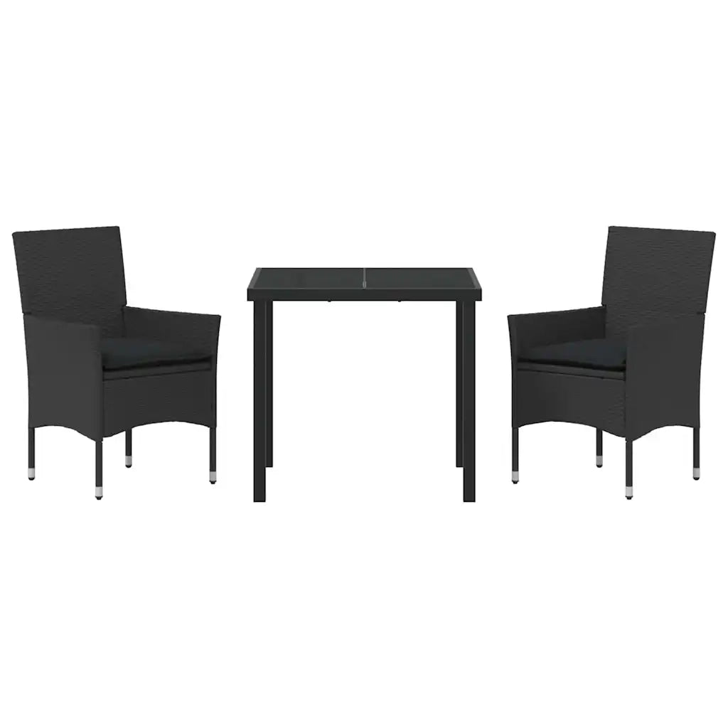 Set da Pranzo per Giardino con cuscino 3 pcs Nero polyrattan 3379772
