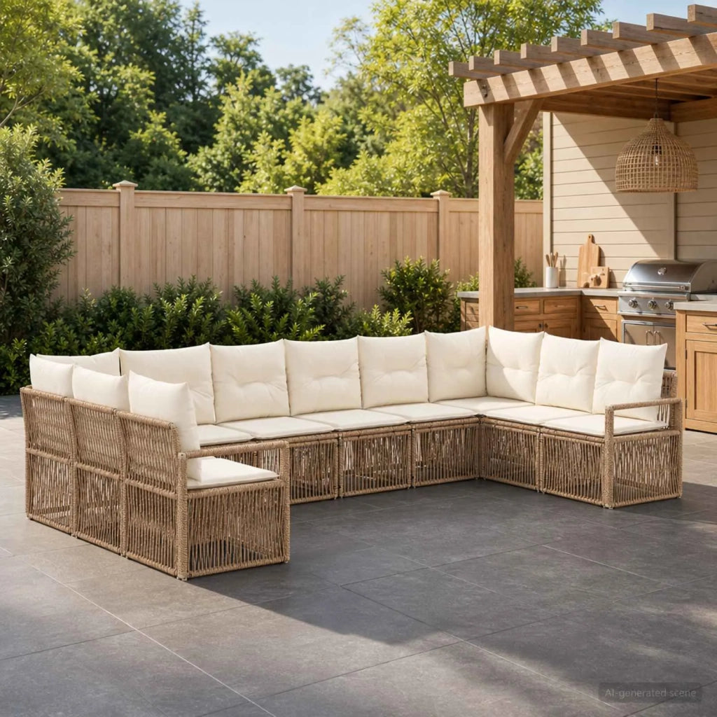 Set Divano da Giardino 10 pz Beige polyrattan 3435822