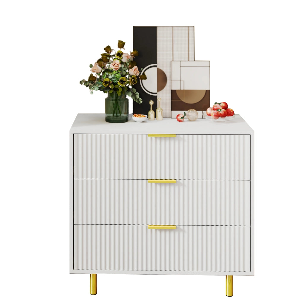 Cassettiera con 3 Cassetti ¨C Xylo ¨C Bianco e Oro, Design Moderno, 80x40x72 cm