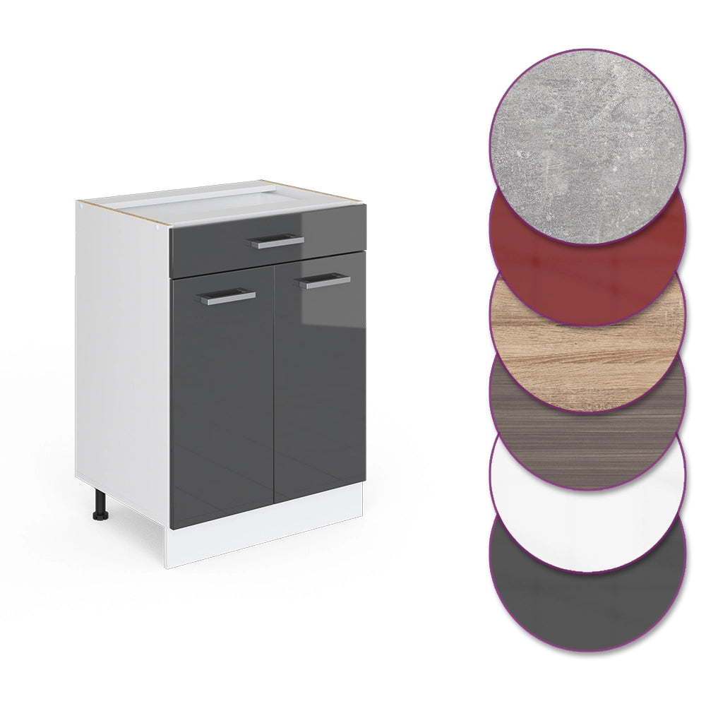 Mobiletto base per cucina R-Line Antracite lucido/Bianco 60 cm con cassetto, senza piano di lavoro Vicco