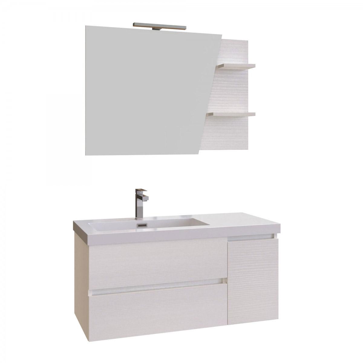 Mobile Bagno Sospeso 100 cm Lavabo e Specchio Bonussi Pegaso Bianco
