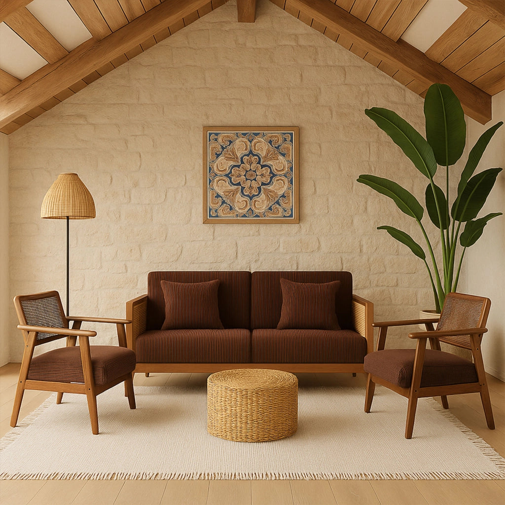 Boca Duo - Divano 2 Posti 143x80x84,5 cm Divanetto in Legno Massello Noce e Polyrattan con Cuscini Marrone