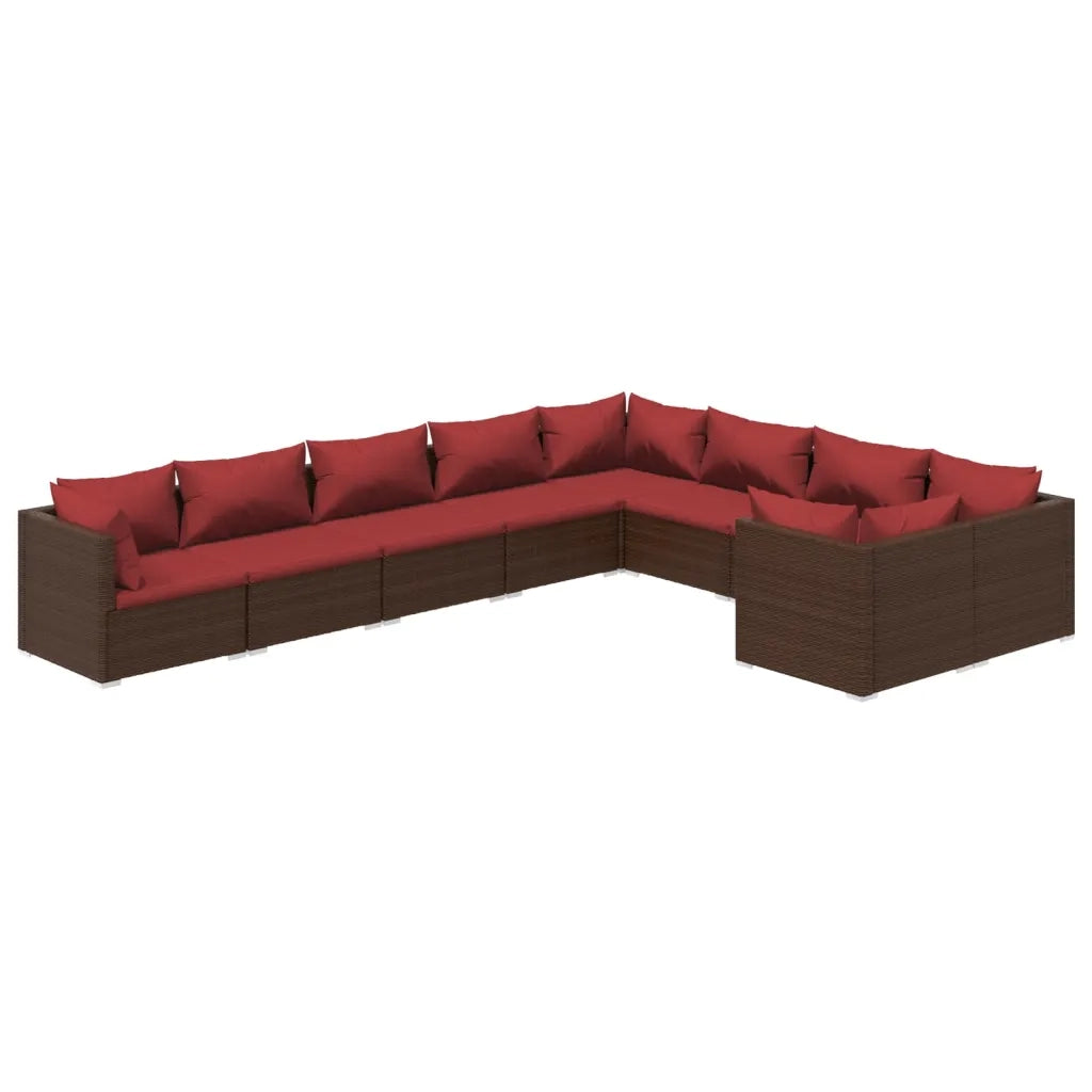 Set Divani da Giardino 9 pz con Cuscini in Polyrattan Marrone cod mxl 37900