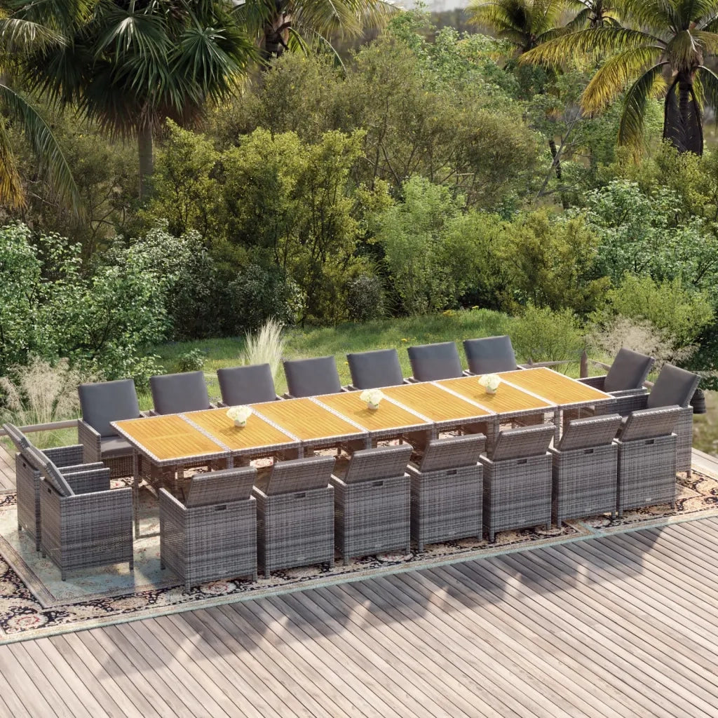 Set da Pranzo per Giardino 19 pz con Cuscini Polyrattan Grigio 3095660
