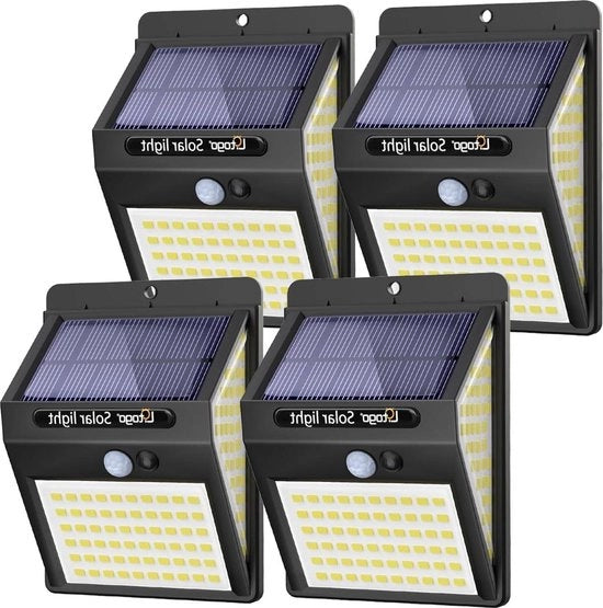 Illuminazione esterna a energia solare 140 LED Protezione solare Esterno Lampada a muro 4 pezzi Bianco