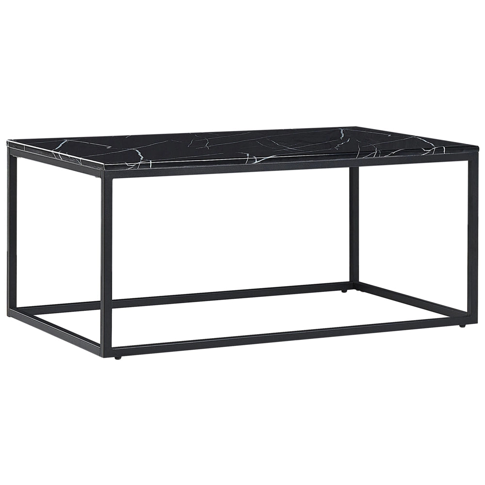 Tavolino Gambe in Metallo Effetto Marmo Nero 100 x 60 cm Rettangolare Industrial Glam