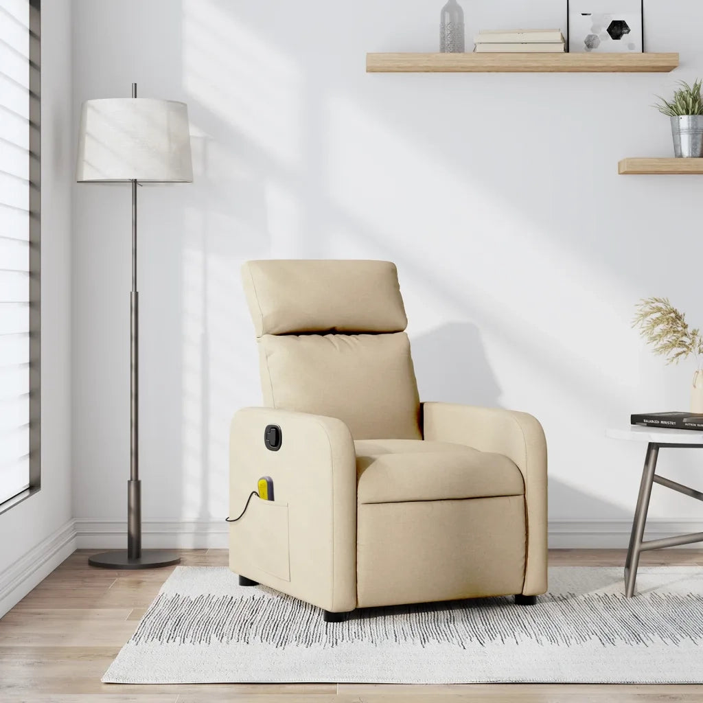 Poltrona Massaggiante | Sedia Relax Reclinabile Crema in Tessuto