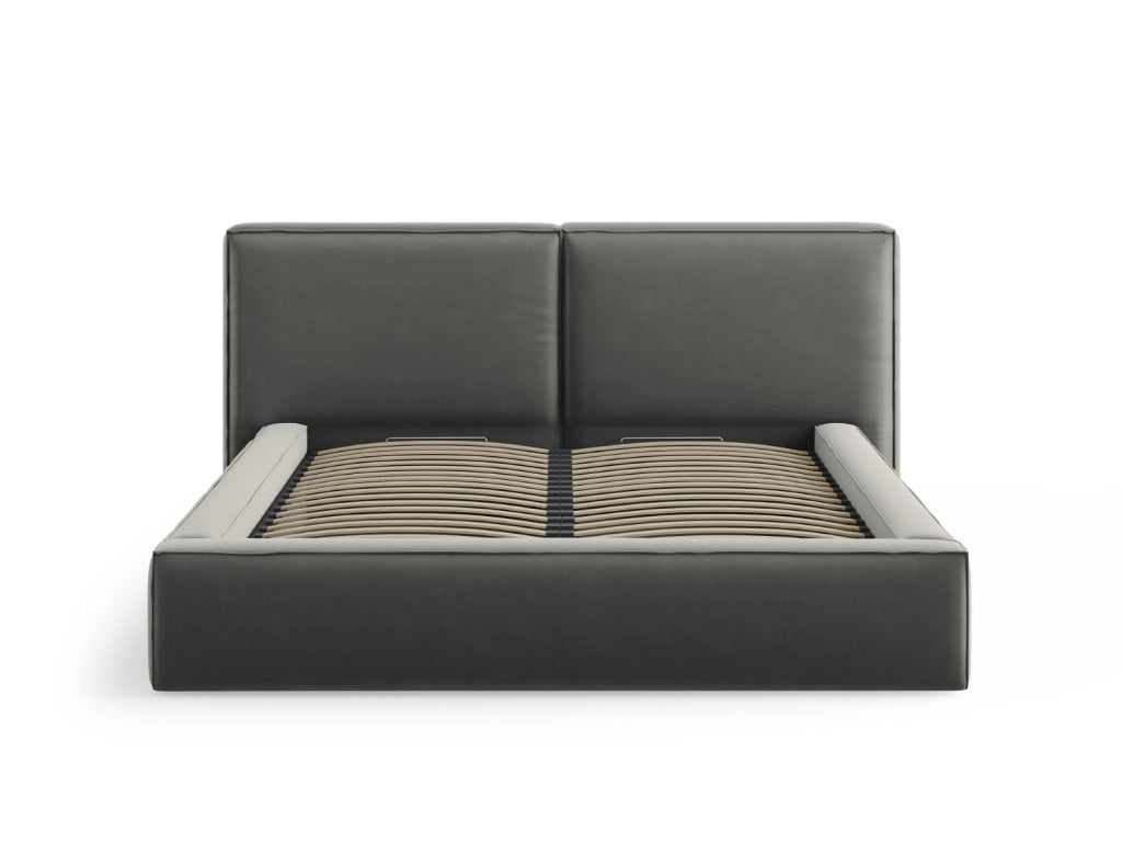 Cosmopolitan Design - Letto a cassettone con testiera doppia "Arendal" 200x200cm in velluto grigio chiaro 