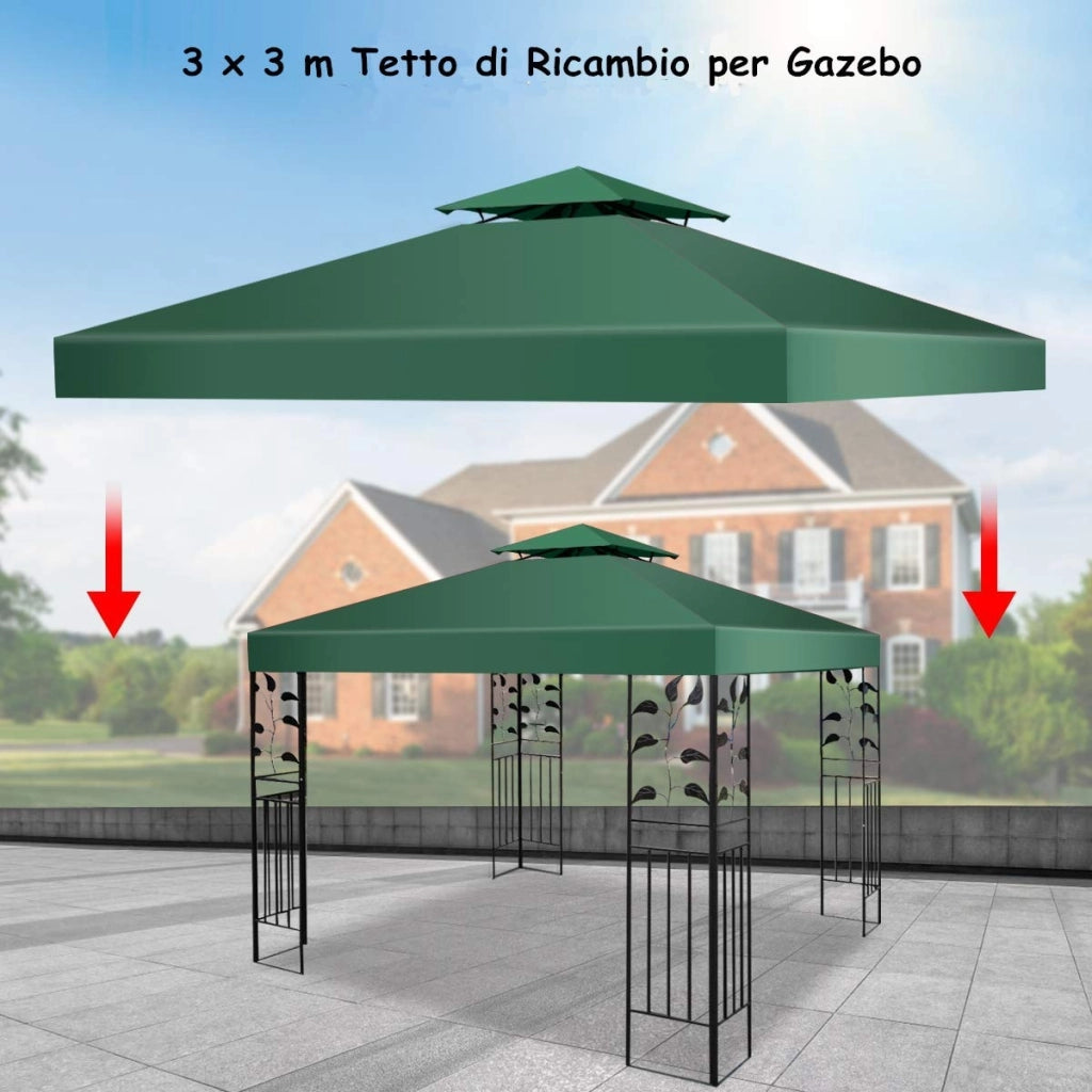 Tessuto copertura superiore per gazebo Telo tetto ricambio per gazebo 3x3M Verde-Gazebo