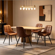 Sedia da Pranzo Set da 4 con Schienale Ergonomico e Piedini Regolabili in Similpelle Marrone